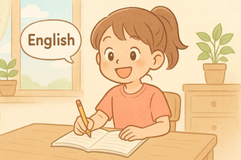 意欲的に自宅学習をする小学生